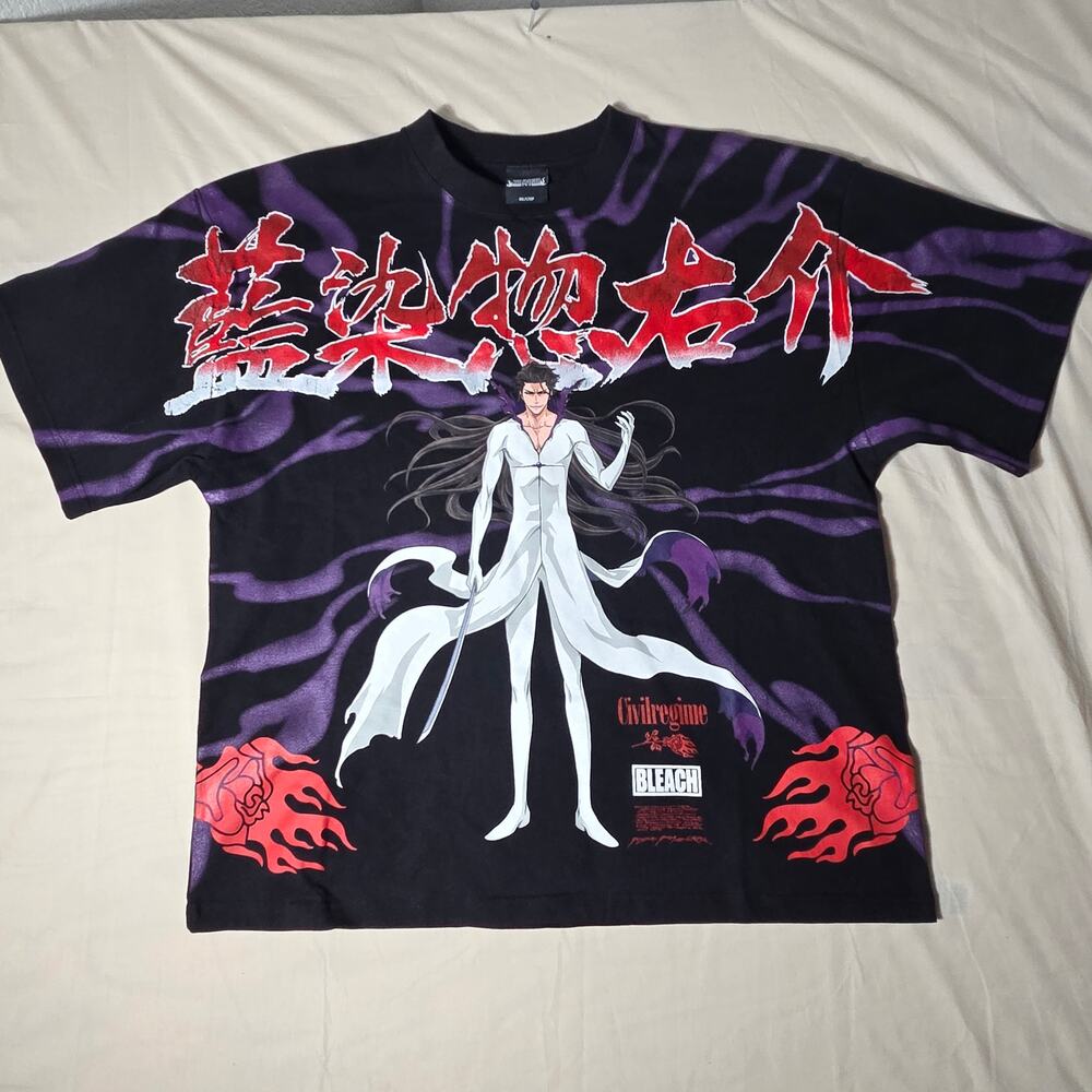 Civilregime X Bleach Aizen Anime T Shirt Mens Medium Black Purple NWT Oversize